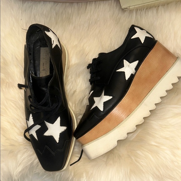 Stella McCartney Black White Star Vegan Elyse Platform Derby Shoes, Size 35 - Picture 3 of 16